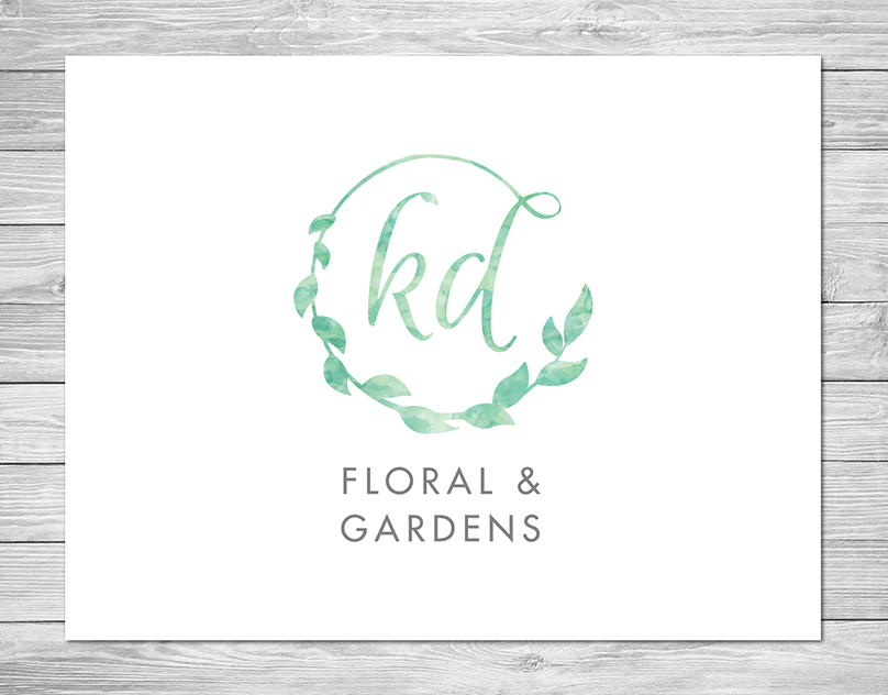 Floral wreath logo design for KD Floral and Gardens